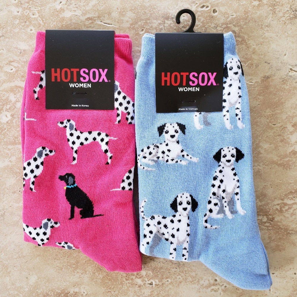 HOT SOX WOMEN'S CREW SOCK DALMATIAN MOTIF:NWT TWO-PAIR SET